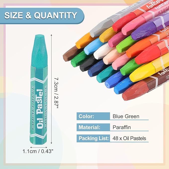 PATIKIL Blue Green Oil Pastels, 48Pcs Soft Oil Crayons Pastels Stick Vibrant and Creamy Art Supplies Bulk for Artists Beginners Art Painting Drawing Blending Graffiti Gallery