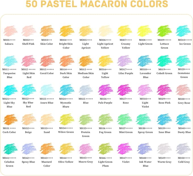 LBW Macaron Pastel Colored Pencils with Coloring Book, Eraser, Sharpener, Set of 50 Soft Core Artists Professional Color Pencils for Adults Kids Beginners
