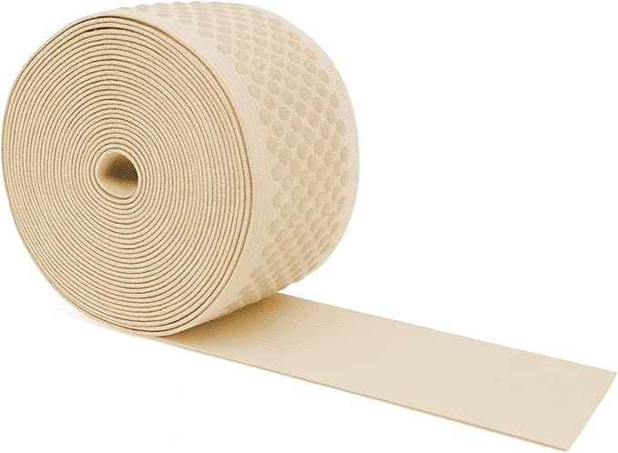 Mandala Crafts 2.5 Inch Elastic Silicone Gripper Tape for Clothing - 5 Yds Dotted Non Slip Elastic Band for Sewing - Cream Silicone Flat Fabric Stretchy Ribbon Straps