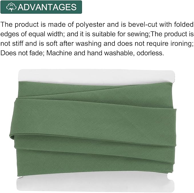 MECCANIXITY 1 Inch Double Fold Bias Tape Continuous Bulk Cotton Bias Tape for Sewing Seaming Quilting Hemming Binding Crafts (Army Green 6 Yards)