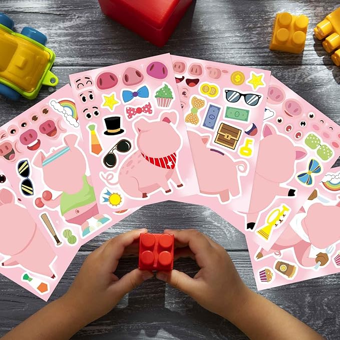 24PCS Pig Stickers for Kids Toddlers, Make-a-face Stickers, Make You Own Kawaii Pink Piggy Stickers Cute Animal Stickers for Brithday Party Favor Supplies Gifts, Teacher Classroom Reward