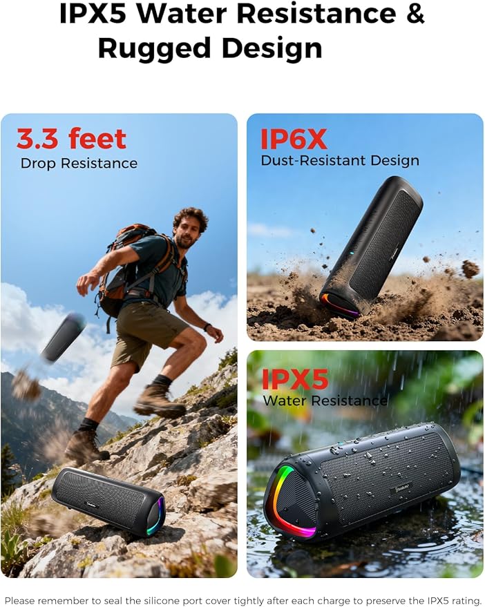 Bluetooth Speaker with HD Sound, Portable Wireless, IPX5 Waterproof, Up to 20H Playtime, TWS Pairing, BT5.3, for Home/Party/Outdoor/Beach, Electronic Gadgets, Birthday Gift (Black)