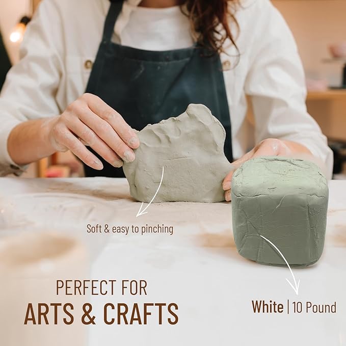 10 Pound Air Dry Natural Clay - Great for Molding & Sculpting - Great for Kids & Adults of All Skill Levels - Perfect for Arts & Crafts (White, 10 Pounds)