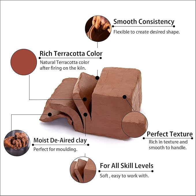 Old Potters Low Fire Pottery Clay (Cones 06-2) Art Modeling Clay, Ideal for Wheel Throwing and Hand Building, Pottery Clay for Sculpting, Beginners, and Advanced, 10 lbs Terra Cotta