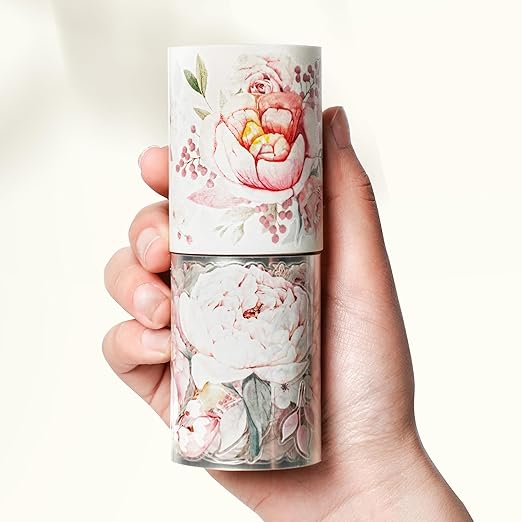 WT Pre-Cut Pink Velvet Wide Washi Tape, Single Roll, Original Designs, Elegant Floral Aesthetic, Decorative Japanese Paper Tape for Journaling, Scrapbook, Planner, DIY Crafts, Bujo Supplies, 60mm×5m