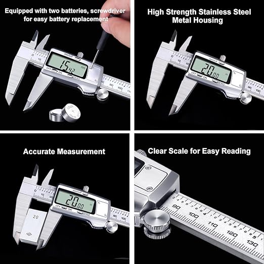 Kynup Digital Caliper 8 inch,Caliper Measuring Tool, Vernier Caliper, Stainless Steel, Full Turn Off, Switch from Inch Metric Fraction, Micrometer Digital for Household, DIY(200MM)
