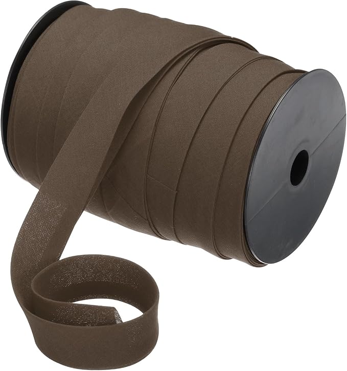MECCANIXITY 1 Inch Double Fold Bias Tape Polyester Continuous Bulk Bias Tape for Sewing,Seaming Quilting Hemming Binding Crafts (Dark Brown 55 Yards)