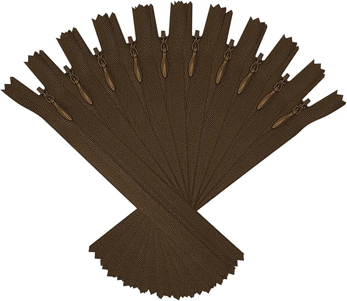 ANPURZII 10PCS #3 12 Inch Brown Invisible Zippers for Sewing Skirts, Nylon Coil Bulk Zippers for Pocket, Pillow(Brown 12" 10PCS)