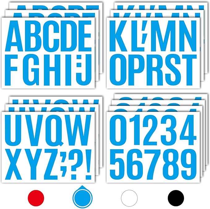 Seloom 13 Sheets Alphabet Stickers,4 Inch Large Vinyl Letter Number Stickers Self Adhesive,Waterproof Numbers Alphabet Letters Labels for DIY Crafts,Mailbox,Notebook,Door,Water Bottles,Car(Blue)