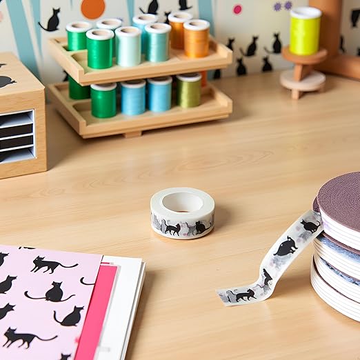 2Pcs Black Cat Kawaii Washi Decoration Cat and Masking Tape - 1.5cm*10m for DIY Scrapbooking, Crafts and Planners
