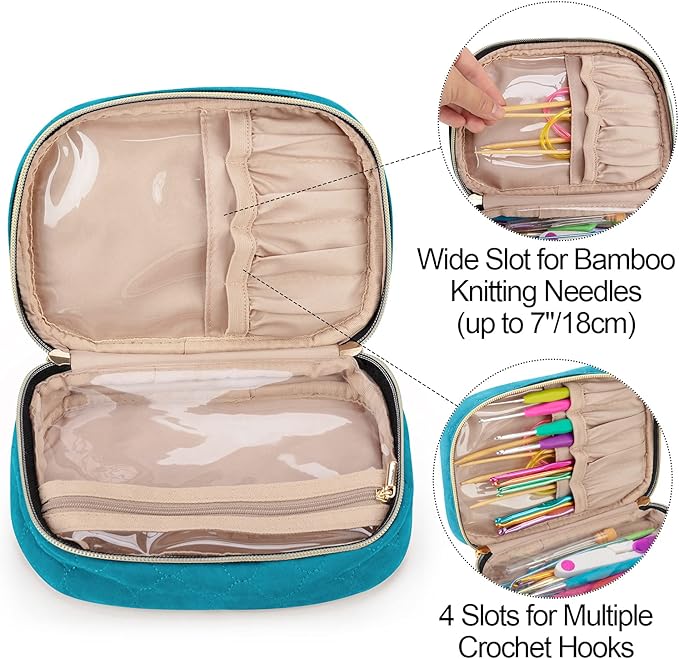 Yarwo Crochet Hook Case, Travel Organizer Bag for Crochet Hooks, Aluminum Crochet Hooks, and Crochet Supplies, Teal (Bag Only)