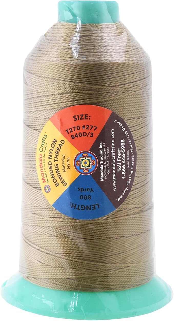 Mandala Crafts Size 277 840D T270 Bonded Nylon Thread - Dark Beige 800 YDs Tex 270 Heavy Duty Sewing Threads for Leather, Jeans, Weaving, Outdoor Marine Upholstery