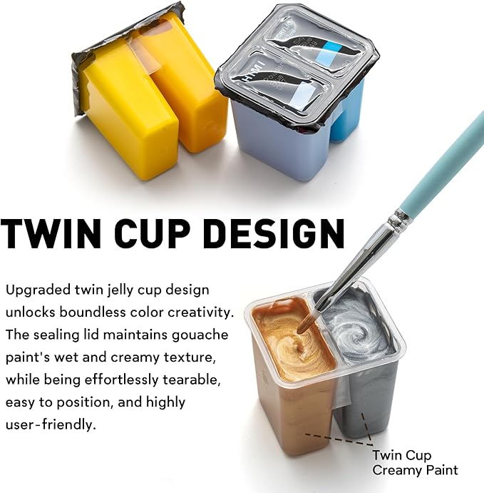 HIMI Twin Cup Jelly Acrylic Paint Set, 48 Colors 12g, High Viscosity, Blendable, Paints on Rocks Crafts Canvas Wood, Fabric, Ceramic & Stone, Art Craft Paints Gifts for Artists Beginners & Painters