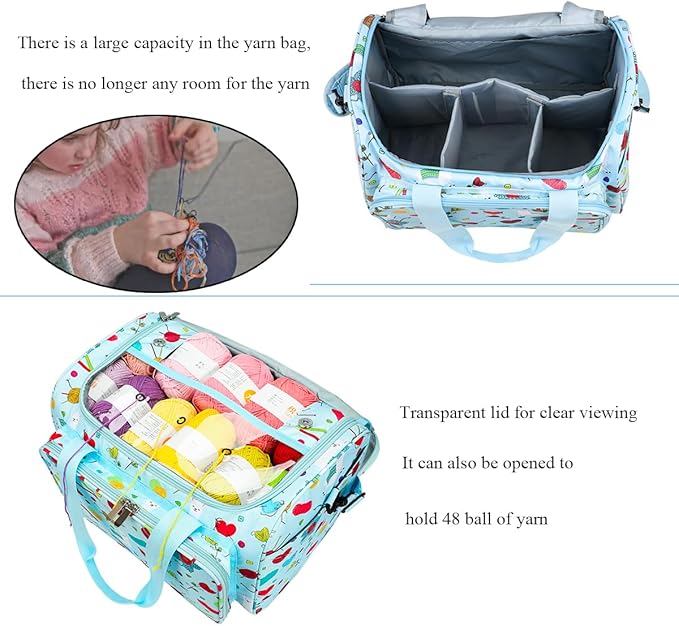 Weabetfu Large Crochet Bag Knitting Bags and Totes Organizer Huge Yarn Bag Storage for Crocheting Knitter,Crochet Hooks,Knitting Needles Kit,Supplies,Yarn - Ideal Crochet & Knitting Gift(Green)
