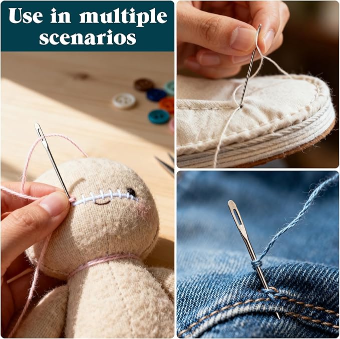 76PCS Big Eye Stainless Steel Sewing Needle Kit, Needle and Thread Kit, Sewing Supplies and Accessories with Scissors Seam Ripper Threaders Measure Tape Thimbles for Home Mom Beginner Traveler