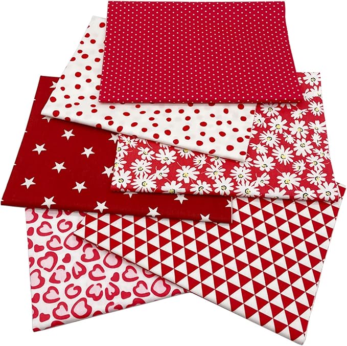 6Pcs Cotton Fabric Squares 20x20 Inch (50x50cm) Pre-Cut Quilt Squares Sheets Patterns Craft Cotton Fabric Bundle for Sewing Quilting Patchwork Crafting Home Décor Handwork (Red)