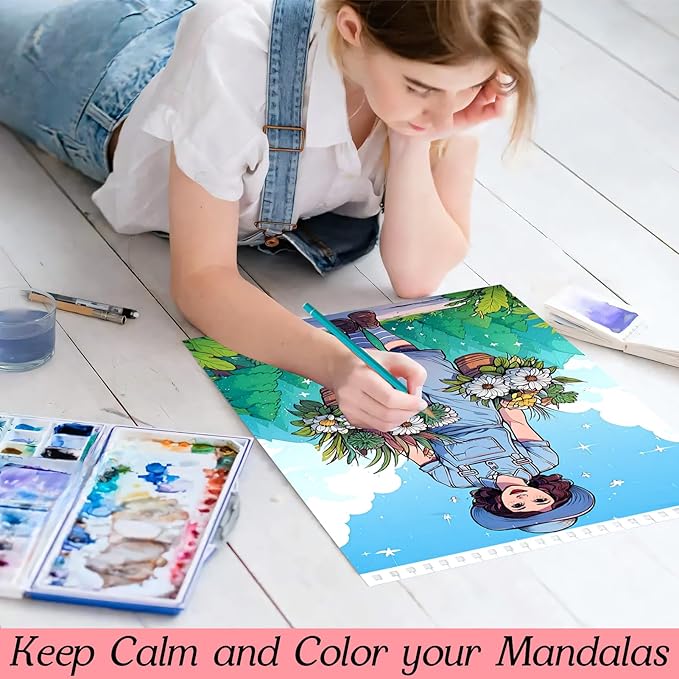 Anxiety Coloring Book for Adults, Coloring Book for Adults Relaxation, 24 Pages Coloring Books for Women Stress Relief, Spiral Bound Page Printed Single-Sided, Mindfulness Gifts for Women to Relax
