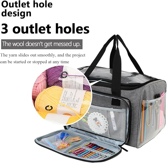Weabetfu Large Crochet Bag Knitting Bags and Totes Organizer Huge Yarn Bag Storage for Crocheting Knitter,Crochet Hooks,Knitting Needles Kit,Supplies,Yarn - Ideal Crochet & Knitting Gift(Grey)
