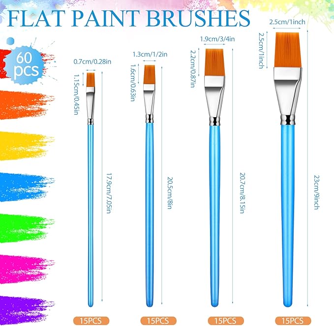 Crtiin 60 Pcs Operation Christmas Bulk Items Paint Brush for Acrylic Painting Paintbrushes Bulk Artist Brush for Detail Watercolor Oil Art(Blue,Multiple Sizes)