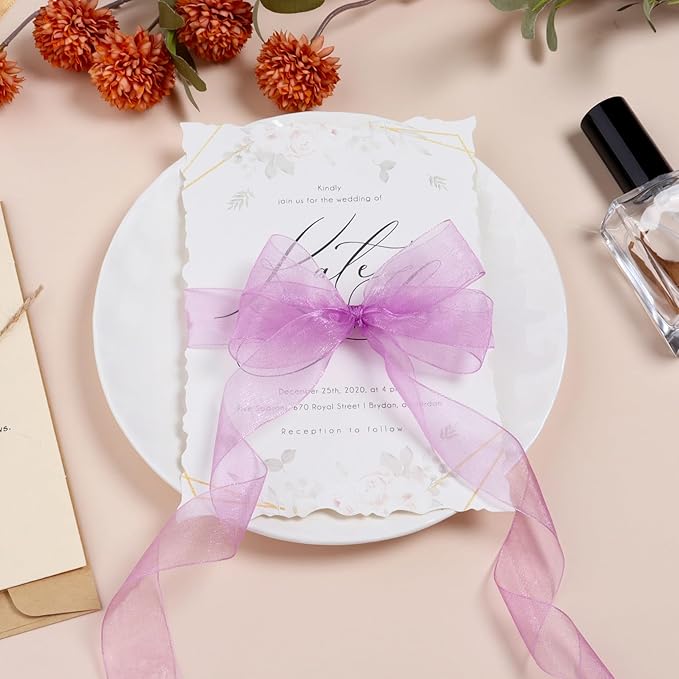 Light Purple Ribbon for Gift Wrapping 1 inch Sheer Organza Ribbon for Flower Bouquet Tulle Thin Chiffon Ribbons for Wedding Invitations Presents Decorations Crafts 50 Yards