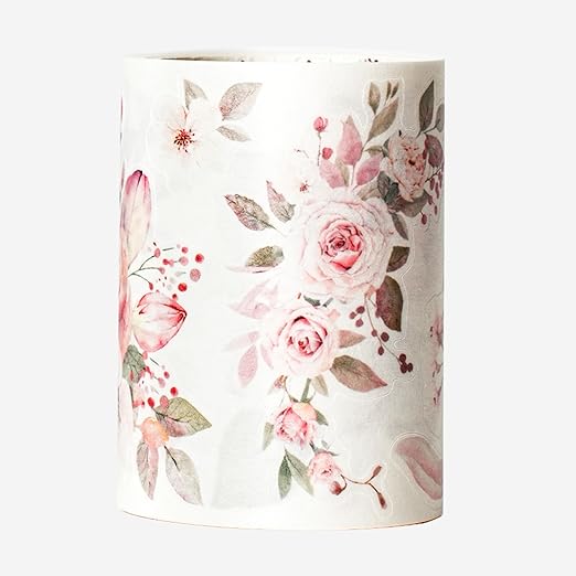 WT Pre-Cut Pink Velvet Wide Washi Tape, Single Roll, Original Designs, Elegant Floral Aesthetic, Decorative Japanese Paper Tape for Journaling, Scrapbook, Planner, DIY Crafts, Bujo Supplies, 60mm×5m