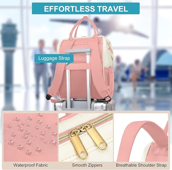 Kuosdaz Crochet Bag Backpack, Large Yarn Storage Crochet Organizer, Christmas Gifts Travel Crochet Backpack for Women, Knitting & Crochet Accessories for Crochet Hooks, Pink & Beige