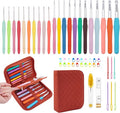 BsHooker 22 Sizes Crochet Hooks Set with Storage Case,0.5mm-10mm Crochet Hooks with Ergonomic Soft Handle for Arthritic Hands,Crochet Kit for Beginners,Red