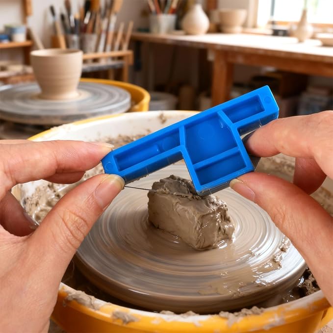 Xindojuz Angle Cutting Clay Tool, Steel Wire Bevel Cutter Small Pottery Angle Clay Trimming Tools Plastic Ceramic Wire Small Pottery Cutter for Ceramics and Sculpting (Blue, 2.76×1.1×0.59 Inch)