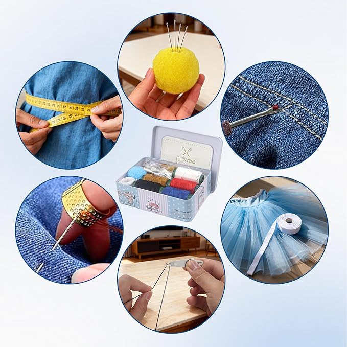 62Pcs Steel Needles for Hand Sewing, Big Eye Steel Sewing Needles Kit with Case, Portable DIY Craft Kits for Adults, Beginner, Emergency,Home,Travel (Blue)