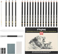 24-Piece Drawing Pencil Set - 14 Graphite Sketch Pencils (14B-4H), 4 Charcoal Pencils, White Charcoal Pencil & Art Supplies, Sketch Pencils for Drawing, Shading, Sketching for Beginners & Artists