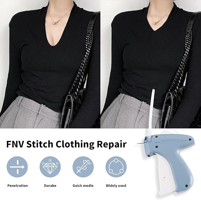 Quicker Clothing Fixer, Stitch Gun for Clothes, Quicker Sewing Gun for Cloth, Mini Sewing Stitch Machine with 6 Needles, 1000 Black&1000 White Fasteners (Light Blue)
