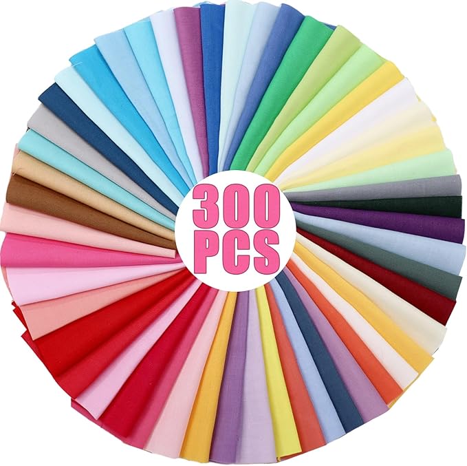 Mixweer 300 Pcs 4 x 4 Inches Cotton Fabric Squares Precut Quilting Fabric Bundles Solid Colors Quilt Material for DIY Craft Sewing Embroidery(Colorful)