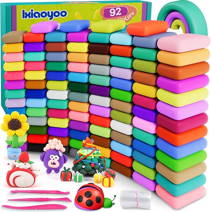 Air Dry Clay for Kids, 92 Colors Magic Modeling Clay, Children's DIY Model Arts & Crafts Kit, Soft & Non-Sticky, Birthday & Christmas Toy Gift for 3-12 Years Old Girls & Boys Kids