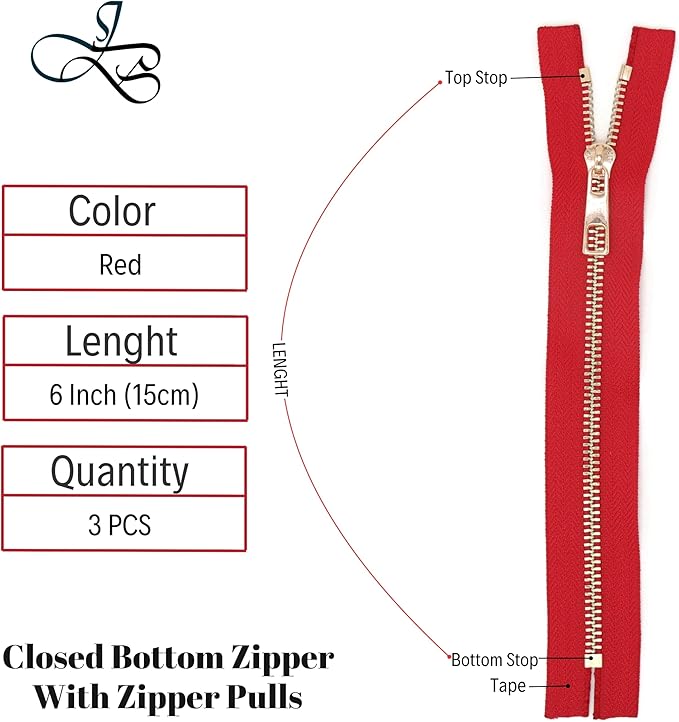 #5 Gold Metal Zipper - 50+ Colors - 3 PCS - (4-14 inches) Sizes - Luxury Lightweight Handcraft Metal Zippers with pulls for Purses Bags Pockets Shoes Sewing & Crafts DIY ZP02176