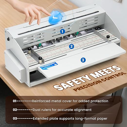 Mxmoonant Electric Creasing Machine Plus with 2X Creasing, 2X Perforating, 2X Cutting Blades, 25r/min Paper Creaser Perforator Cutter Folder for Greeting Cards Invitations Tickets 470mm 110V