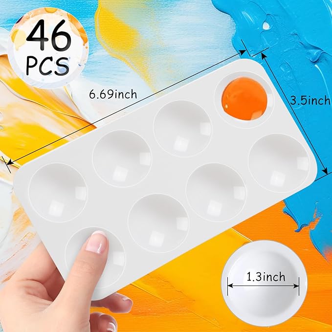 Hulameda 46pcs Paint Tray Palettes for Kids, White Plastic Paint Tray for Painting Party, DIY Craft and Art Painting- Rectangular
