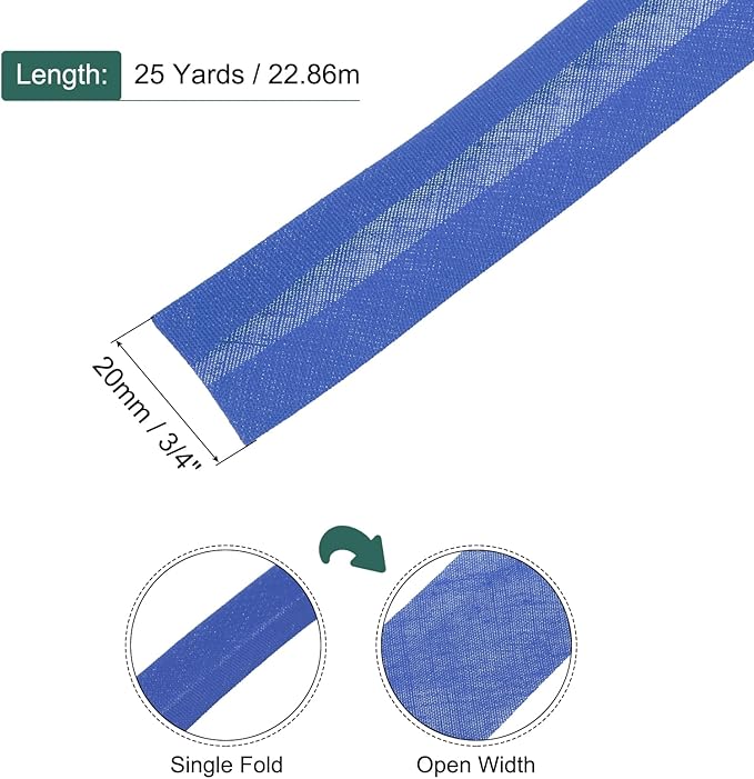 MECCANIXITY 3/4 Inch Single Fold Bias Tape Polyester Continuous Bulk Bias Tape Roll for Sewing, Seaming Quilting Hemming Binding Crafts (Sapphire Blue 25 Yards)