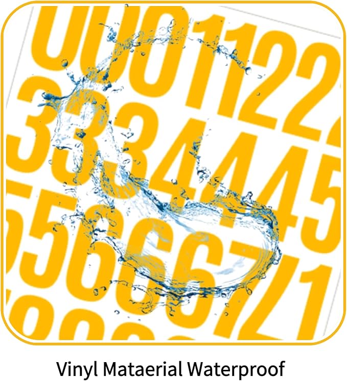 10 Sheets Vinyl Mailbox Number Stickers - Self-Adhesive Address Labels for Cars, House Doors, Windows & Metal Mailboxes (Yellow, 2 inch)