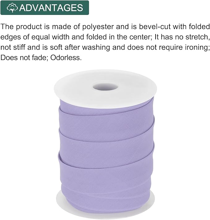 MECCANIXITY 1 Inch Double Fold Bias Tape Polyester Continuous Bulk Bias Tape for Sewing,Seaming Quilting Hemming Binding Crafts (Light Purple 25 Yards)