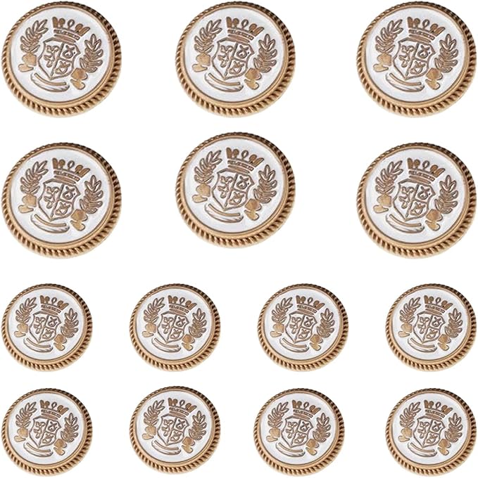 14 Pieces White Gold Metal Blazer Button Set 15mm 20mm for Blazers, Suits, Sport Coats, Uniform, Jackets (MBM35)