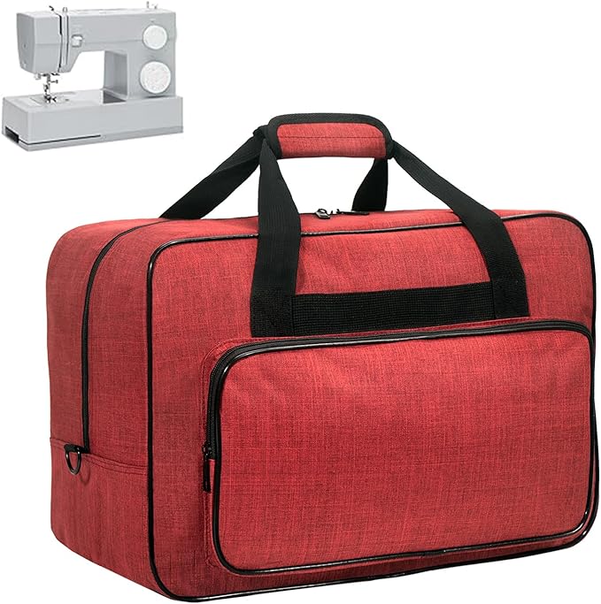 Sewing Machine Carrying Case, Sewing Machine Carrying Case Tote Bag, Universal Tote Storage Bag with Pockets and Handles, Suitable for Most Standard Singer (RED)