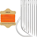 Upholstery Repair Kit: Waxed Sewing Thread (Orange Color) & Heavy Duty Needles (11 PCS) for Leather, Canvas & Quilting Thread