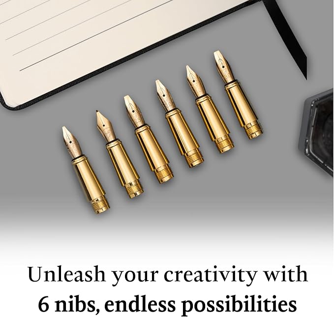 Ellington Pens Luxury Calligraphy Set – Premium Fountain Pen with 6 Nibs, 6 Bottle, 6 Cartridges, Converter, and Elegant Gift Box – Perfect for Calligraphers, Writers, Gifting