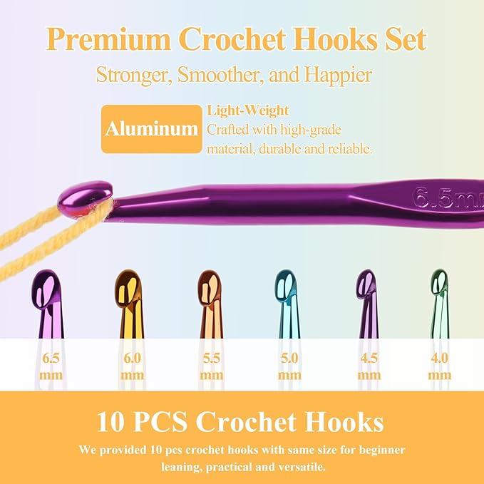Aeelike 10pcs Size G / 4.0mm Crochet Hooks,Aluminum Crochet Needles and 30pcs Stitch Markers for Beginner and Advanced, Crocheter Hook Set for Learning How to Crochet