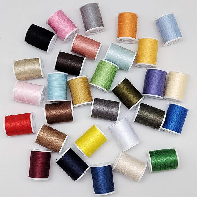 YEQIN Polyester Sewing Thread Set - 30 Assorted Colors, 50 Yards per Mini Thread Spool, Sewing Kit Includes 5 Large Eye Hand Needles, 2 Needle Threader, 1 Thimble, Suitable for Hand and Machine Sewing