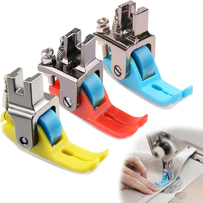 3 Pack Narrow Roller Presser Foot, Roller Presser Foot for Sewing Machine, Leather Roller Presser Foot for Sewing Machine, Narrow Teflon Presser Foot, Narrow Snap on Teflon Presser Foot
