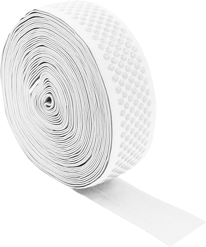 Mandala Crafts 1.5 Inch Elastic Silicone Gripper Tape for Clothing - 10 Yds Dotted Non Slip Elastic Band for Sewing - White Silicone Flat Fabric Stretchy Ribbon Straps