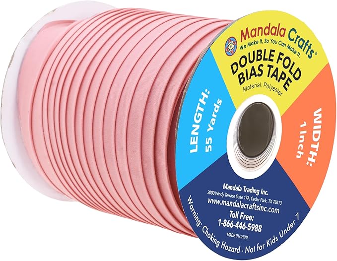 Mandala Crafts 55 Yards 1 Inch Blush Double Fold Bias Tape for Sewing - Bias Binding Tape for Quilting Binding, Hemming, Seam, and Fabric Piping