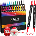 24 Colors Acrylic Paint Pens, Dual Tip Markers for Rock, Ceramic, Wood, Plastic, Calligraphy, Scrapbooking, Card Making, Stocking Stuffers, Christmas Gifts for Teens DIY Crafts