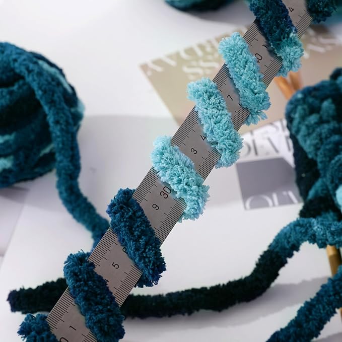 HOMBYS Blue Multi Chunky Chenille Yarn for Hand Knitting,Fluffy Soft Jumbo Yarn Crocheting,Super Bulky Big Yarn for Chunky Blanket,Large Thick Arm Knitting Yarn,8 Pack Plush Yarn